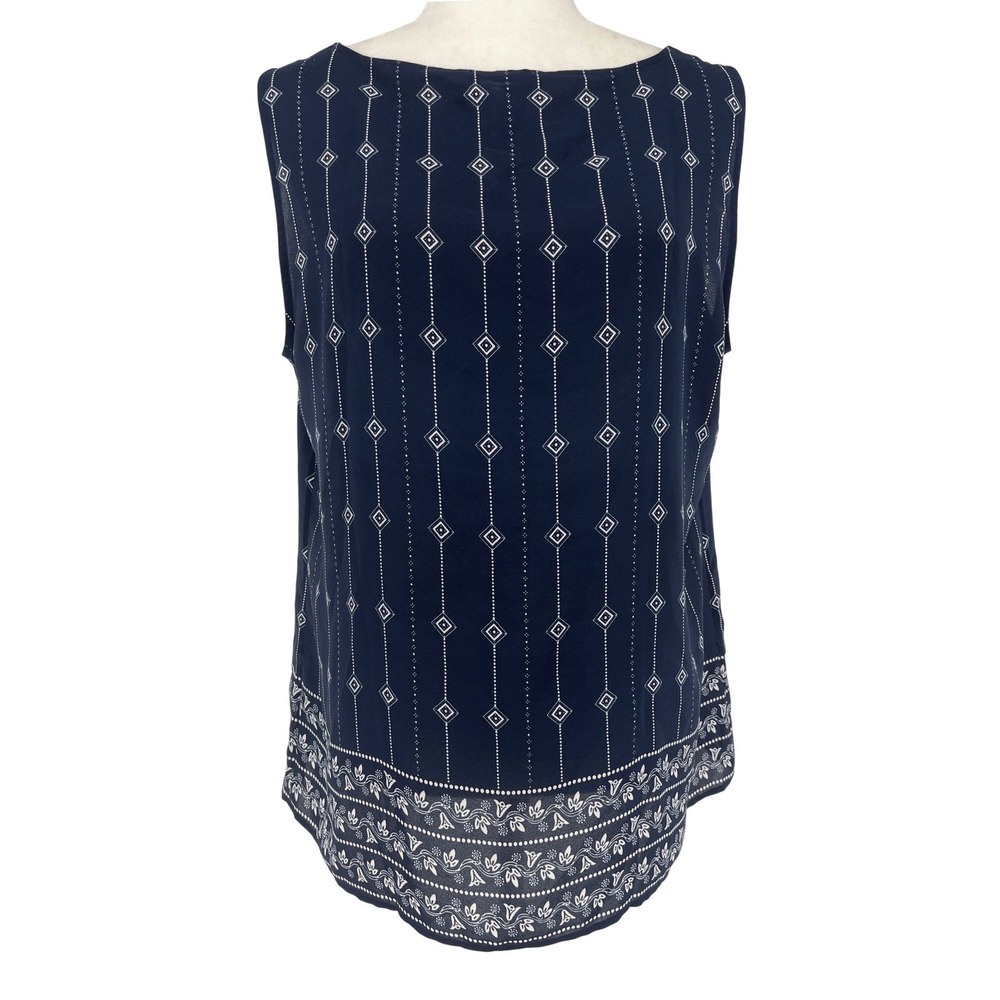 LOFT Outlet Shell Blouse Womens Large Navy Blue Polyester Geometric Print Top